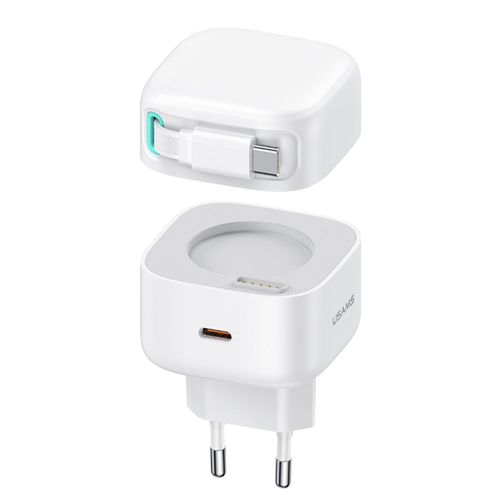 USAMS US-CC202 PD35W Dual 2C Output GaN Fast Charger With Type-C Magnetic Retractable Cable Module