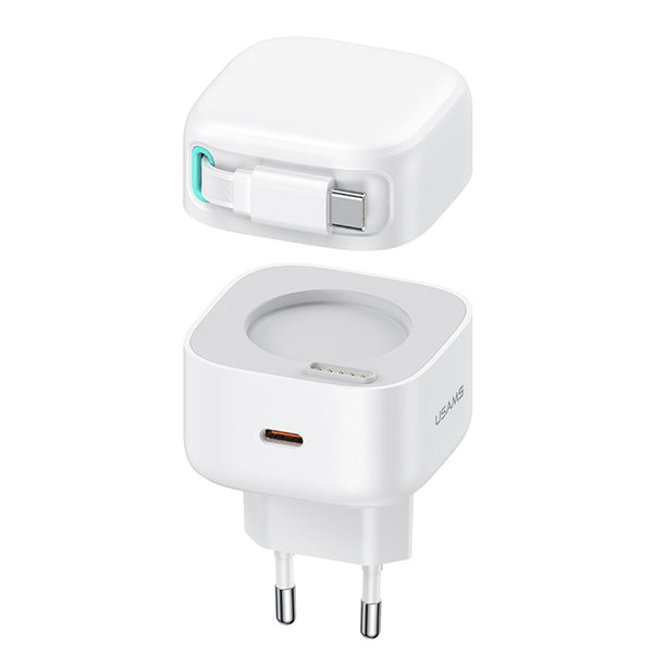 USAMS US-CC202 PD35W Dual 2C Output GaN Fast Charger With Type-C Magnetic Retractable Cable Module