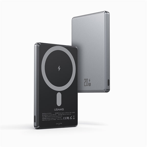 USAMS US-CD220 PD20W Ultra-thin Aluminum Alloy Magnetic Wireless Fast Charging Power Bank 5000mAh
