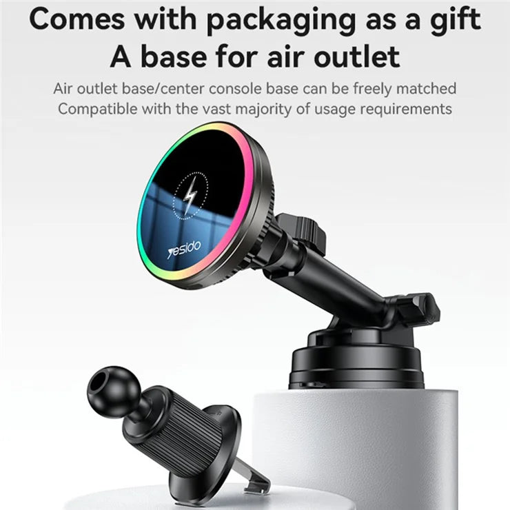 YESIDO C315 Car Wireless Charger Set Suction Cup 15W Fast Charging Stand