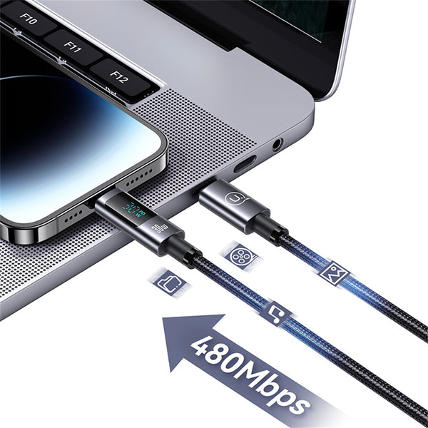 USAMS US-SJ672 Type-C To Lightning 30W Aluminum Alloy Digital Display Fast Charging & Data Cable-Sufeng Series 1.2m