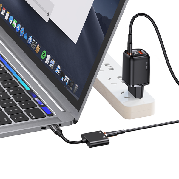 USAMS US-SJ598 AU15 Type-C to 3.5DC Audio Adapter With PD 60W Charging Port
