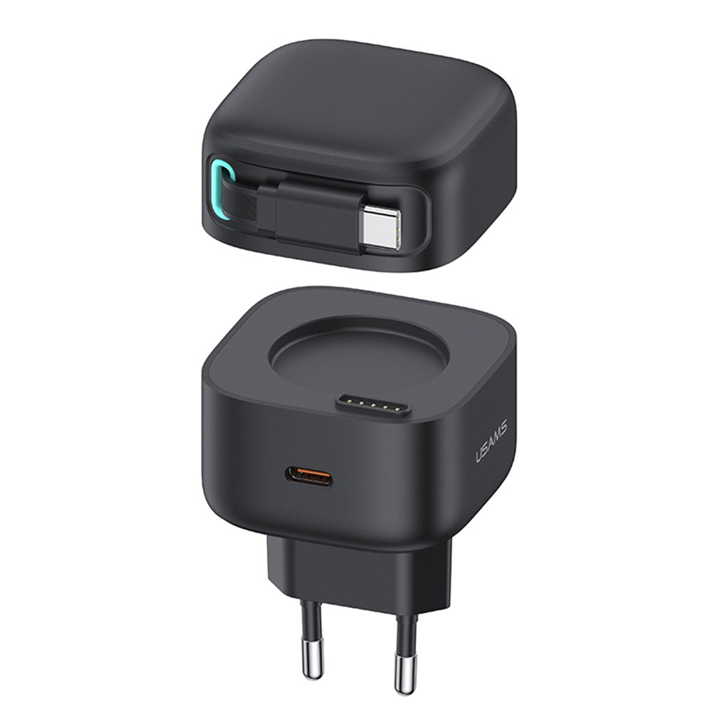 USAMS US-CC202 PD35W Dual 2C Output GaN Fast Charger With Type-C Magnetic Retractable Cable Module