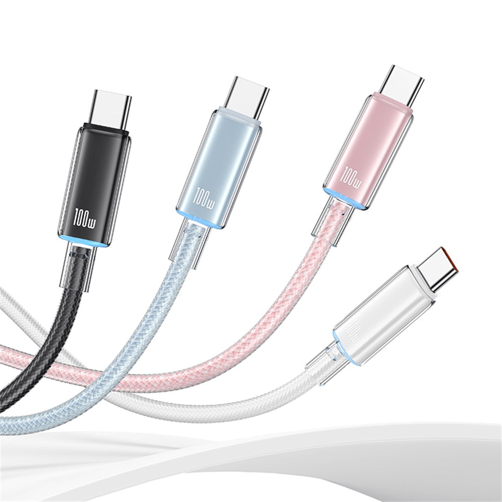 USAMS US-SJ660 Type-C To Type-C PD100W Fast Charging Transparent Data Cable With Light--Cloud Series 1.2M