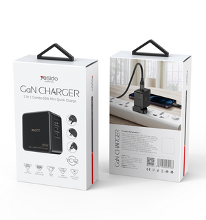 Yesido YC42 GaN 3 Ports Charger 3 in 1 Replicable charging plug 65W Mini Fast Charger