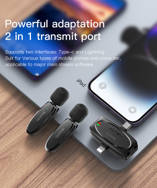 Yesido KR15 Lightning & Type-c 2 in 1 Transmit Port 2 Wireless Microphone