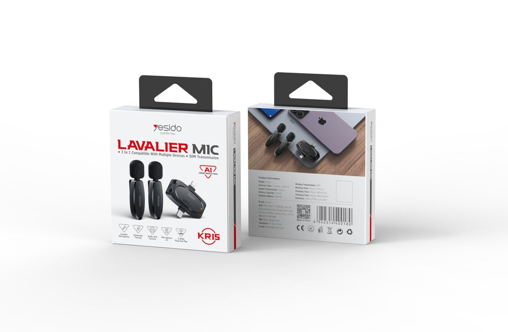 Yesido KR15 Lightning & Type-c 2 in 1 Transmit Port 2 Wireless Microphone