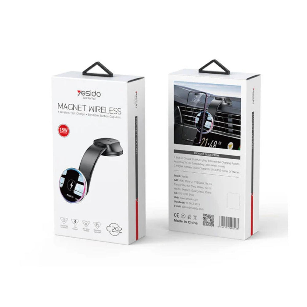 C292 360 Free Rotating LED Breathing Indicator Light Max 15W Fast Charging Wireless Phone Holder