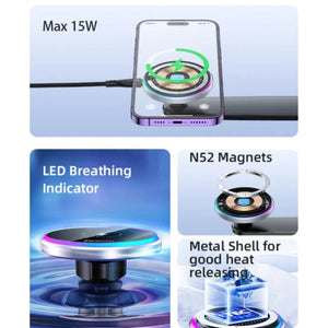C292 360 Free Rotating LED Breathing Indicator Light Max 15W Fast Charging Wireless Phone Holder