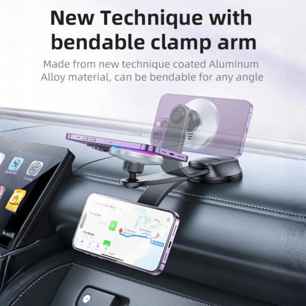 C292 360 Free Rotating LED Breathing Indicator Light Max 15W Fast Charging Wireless Phone Holder