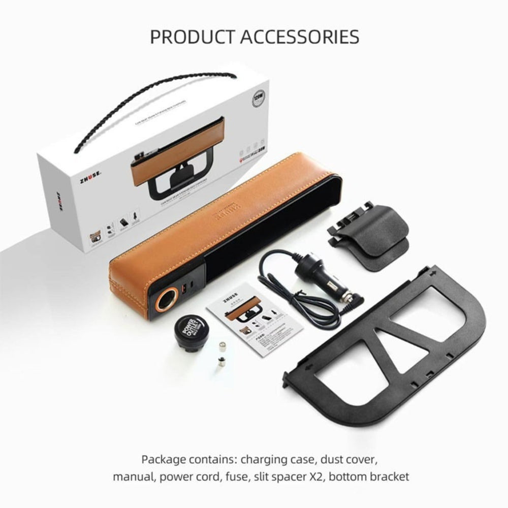 Premium Leather Car Storage &amp; Charger Organizer