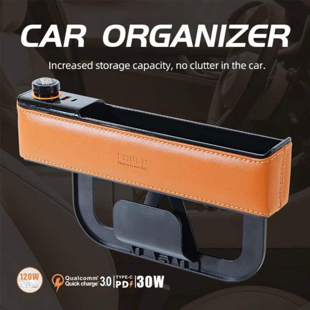 Premium Leather Car Storage &amp; Charger Organizer