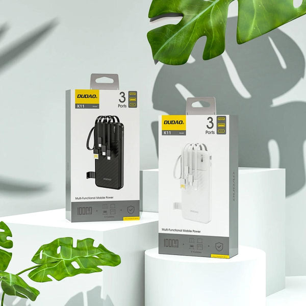 DUDAO K11Pro 20000mAh Power Bank with Built-in Cables & Phone Stand