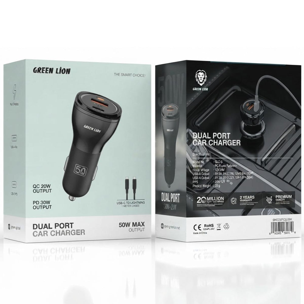Green_Lion_Dual_Port_Car_Charger_50W_Pd_30WQc_20W_with_USB-C_to_Lightning_Cable_1M