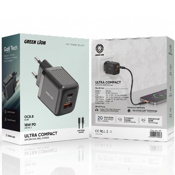 Green_Lion_Ultra_Compact_GaN_Wall_Charger_20W_PD__QC30_with_Type-C_Cable_-_Eu_Plug