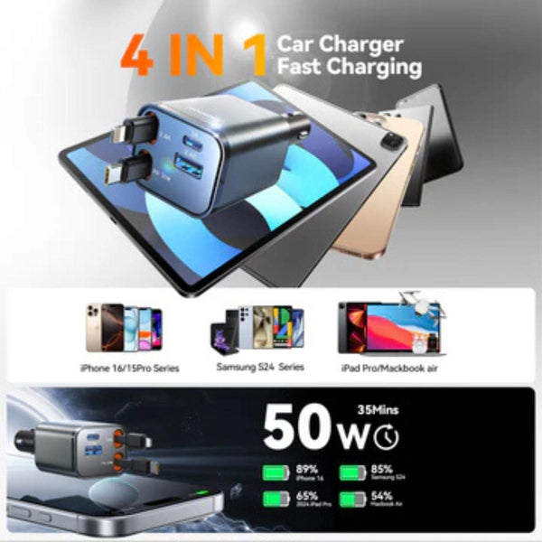 JOYROOM JR-CCL05 30W 4-in-1 Retractable Cable Car Charger