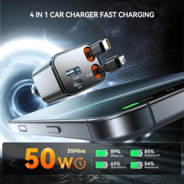 JOYROOM JR-CCL05 30W 4-in-1 Retractable Cable Car Charger