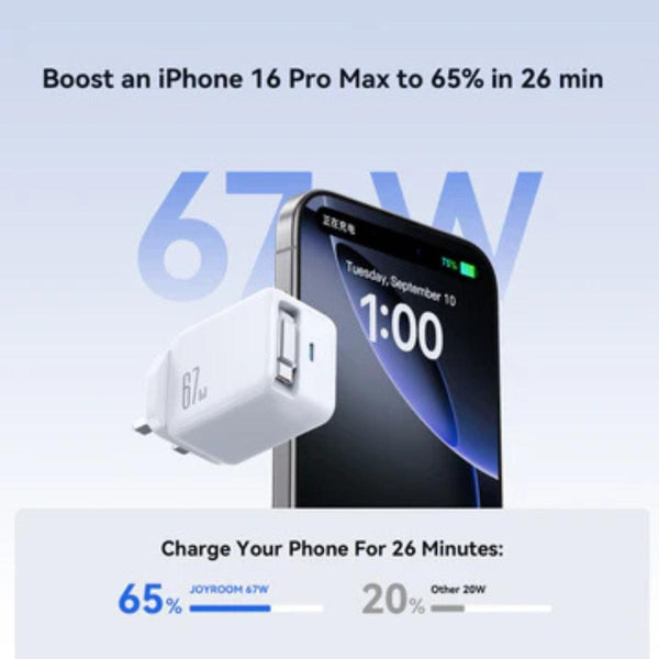 JOYROOM JR-TCL06 67W GaN Charger with Retractable Cable EU