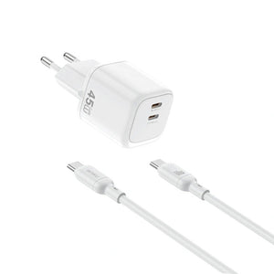 WiWU Cube 45W Dual USB-C Fast Travel Charger Combo
