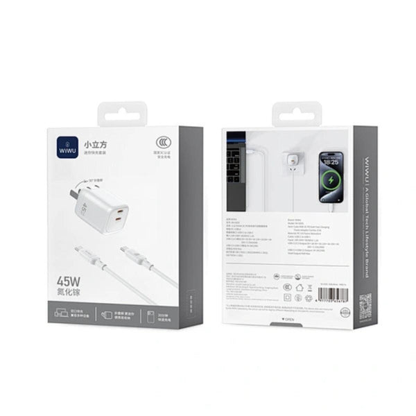 WiWU Cube 45W Dual USB-C Fast Travel Charger Combo