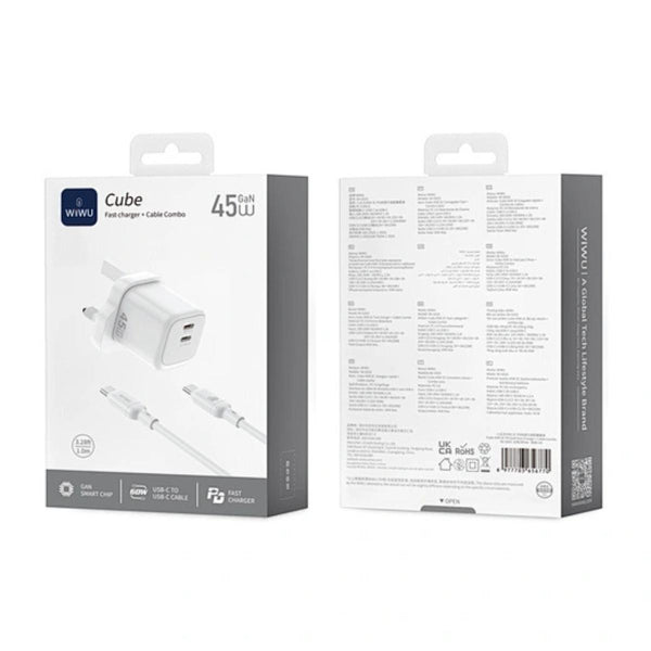 WiWU Cube 45W Dual USB-C Fast Travel Charger Combo