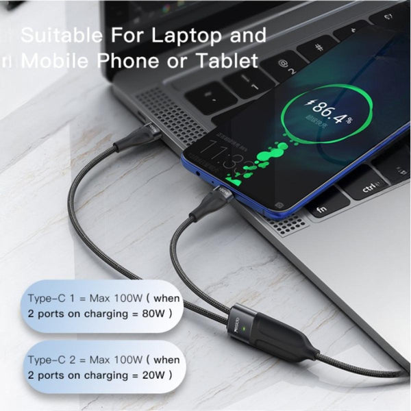 YESDIDO CA88 2-in-1 Type-C to Dual Type-C 100W Charging Cable