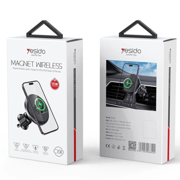 YESIDO C190 Magnetic Wireless Charger Car Air Vent Mount