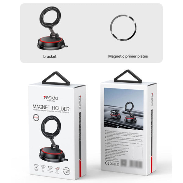 YESIDO C219 Compitable with MagSafe Car Phone Mount Stand Dual-Axis Folding 360 Degree Rotating Magnetic Suction Cup Holder