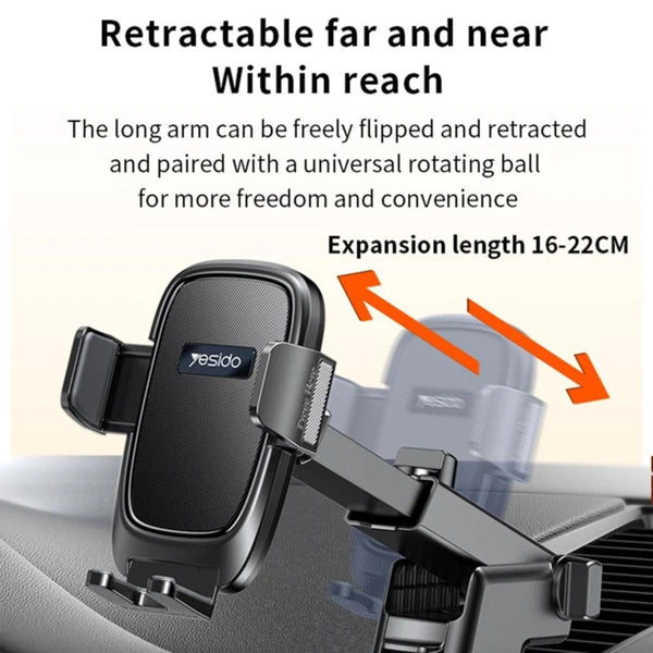 YESIDO C262 Suction Cup Phone Car Holder Retractable Long Arm Triangular Bracket