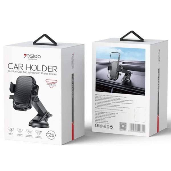 YESIDO C267 Suction Press Car Phone Mount Dashboard Phone Holder for 4.7-7.2 Inch Cell Phones 360-Degree Rotation