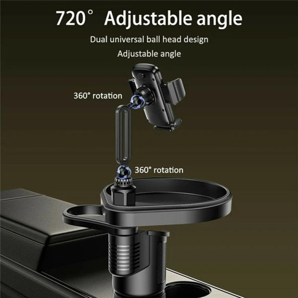 YESIDO C274 Multifunctional Organizer Car Cup Holder Food Tray with Expandable Base Drink Rack Phone Stand