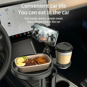 YESIDO C274 Multifunctional Organizer Car Cup Holder Food Tray with Expandable Base Drink Rack Phone Stand