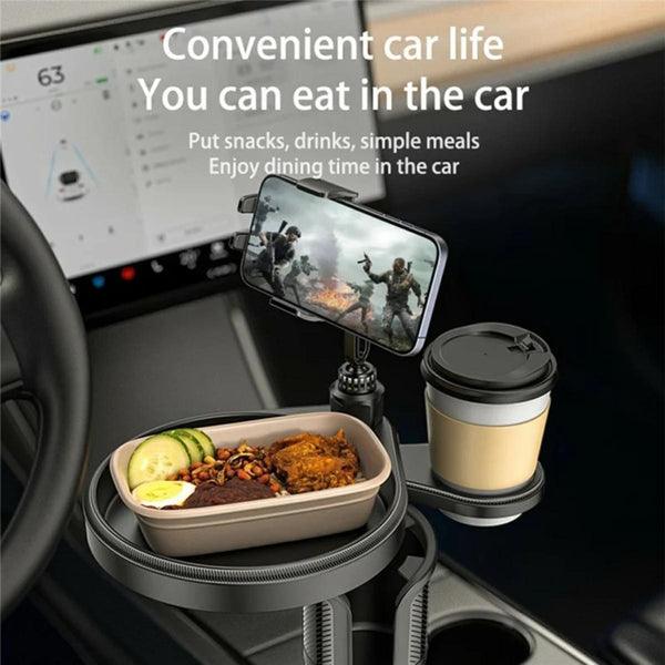 YESIDO C274 Multifunctional Organizer Car Cup Holder Food Tray with Expandable Base Drink Rack Phone Stand