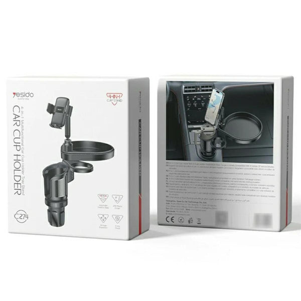 YESIDO C274 Multifunctional Organizer Car Cup Holder Food Tray with Expandable Base Drink Rack Phone Stand