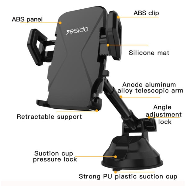 YESIDO C40 Adjustable Spring Clip Car Phone Holder