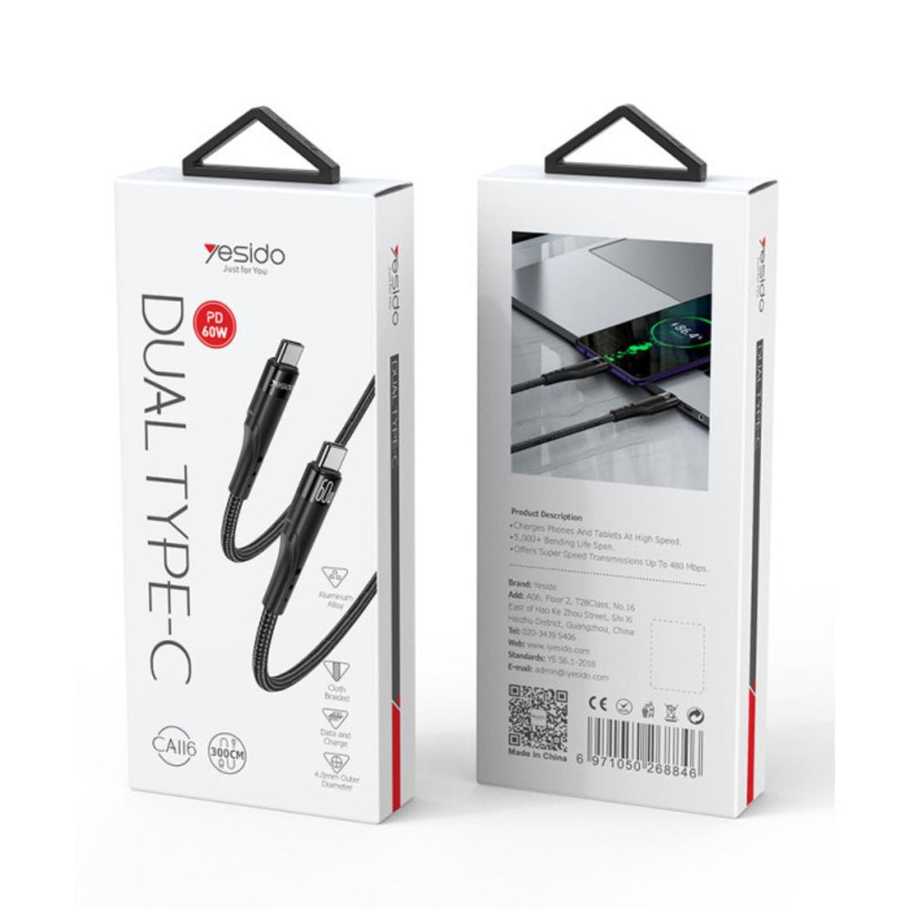  YESIDO CA116 Type-C to Type-C 60W Fast Charging Cable