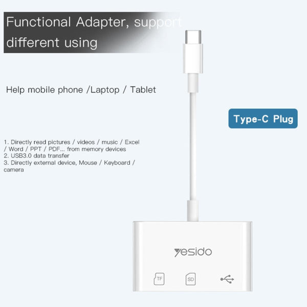 YESIDO GS16 3-in-1 Type-C OTG Card Reader Adapter