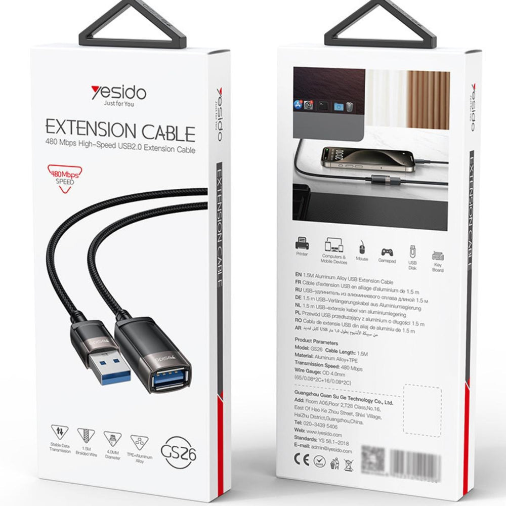 YESIDO GS26 USB Extension Cable 1.5m