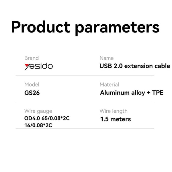 YESIDO GS26 USB Extension Cable 1.5m