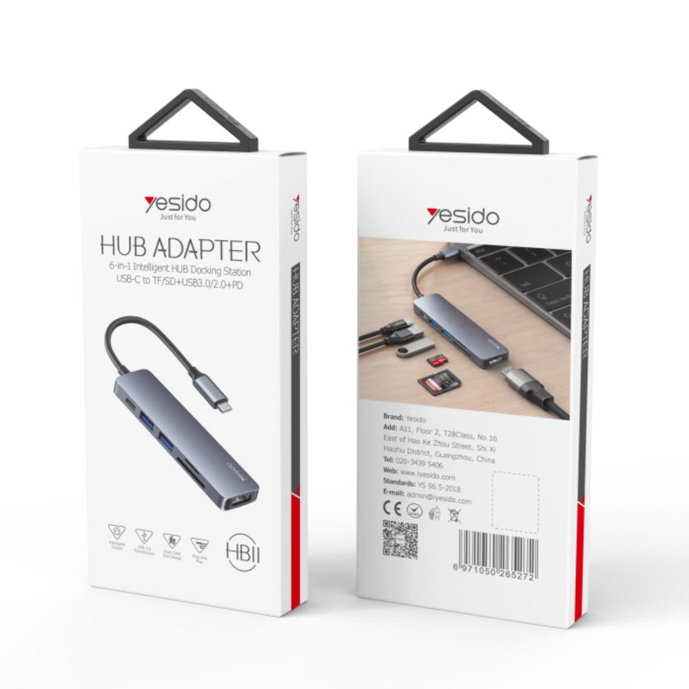 YESIDO HB11 6-in-1 Type-C Aluminum Alloy USB Hub