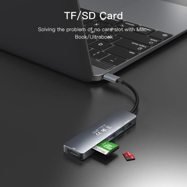 YESIDO HB11 6-in-1 Type-C Aluminum Alloy USB Hub
