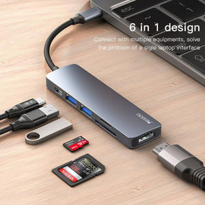 YESIDO HB11 6-in-1 Type-C Aluminum Alloy USB Hub