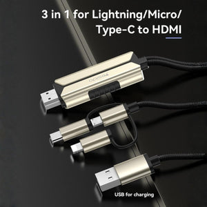 YESIDO HM14 Max 3-in-1 Lightning/Micro/Type-C to HDMI Cable