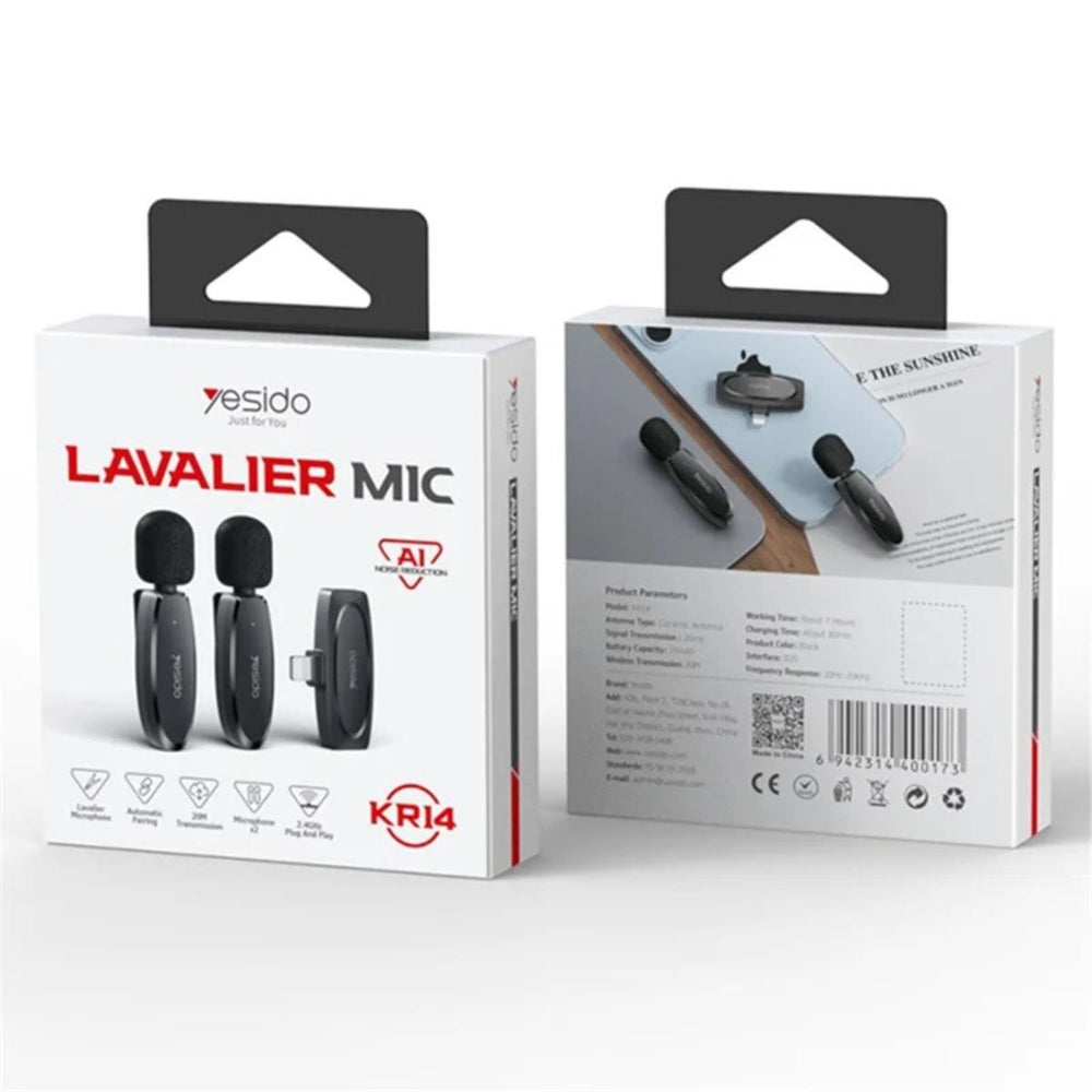 YESIDO KR14 Wireless Dual Lavalier Mic for iPhone