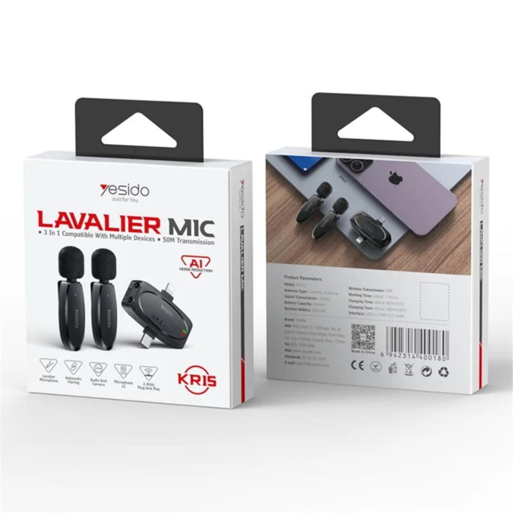 YESIDO KR15 3-in-1 Wireless Lavalier Mic System