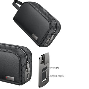 YESIDO WB57 Leather Makeup Bag with Fingerprint Lock