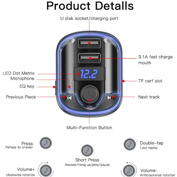 YESIDO Y44 Bluetooth FM Transmitter Car Audio Adapter