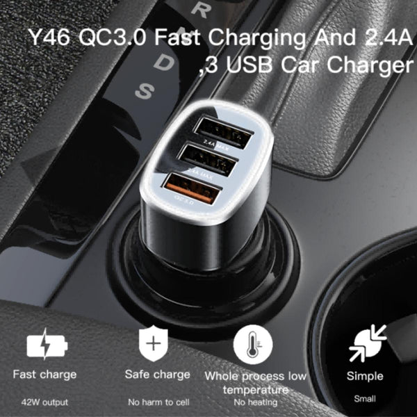 YESIDO Y46 Triple USB Fast Charging Car Adapter