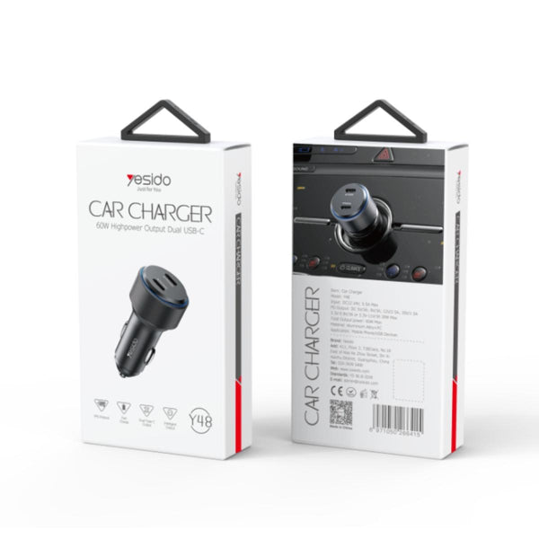YESIDO Y48 Dual Type-C PD Car Fast Charger
