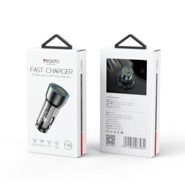 YESIDO Y49 Transparent Dual-Port Car Fast Charger